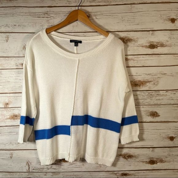 Parkhurst White With Blue Colour Blocking Pullover Sweater | Size Medium - Picture 6 of 10